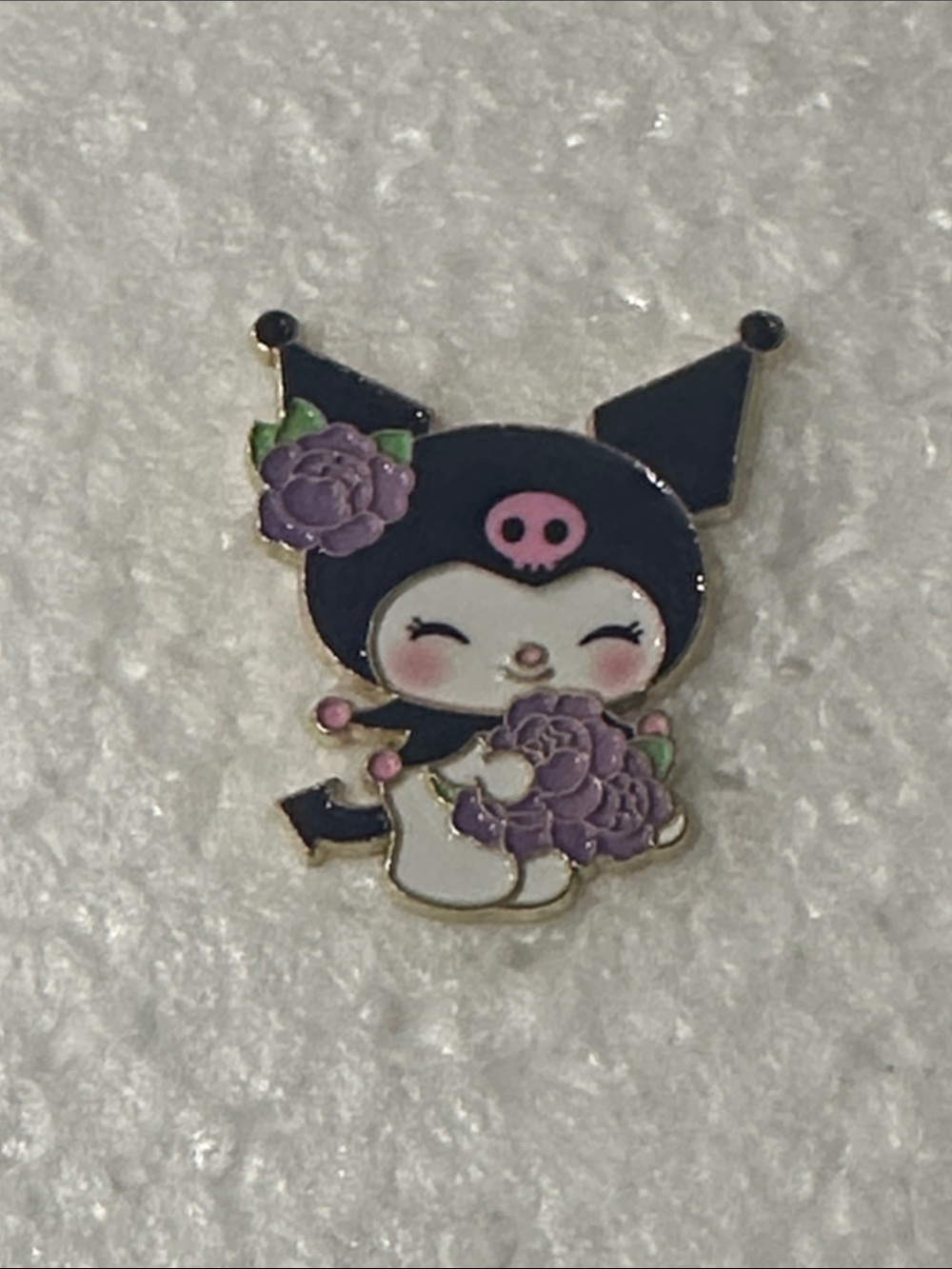 Sanrio Kuromi Floral Enamel Brooch - Black & Purple